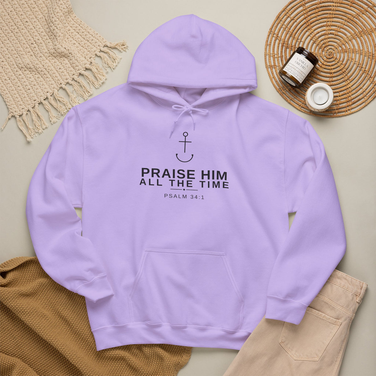 PraiseAnchor Praise Him All The Time Hoodie - lavender