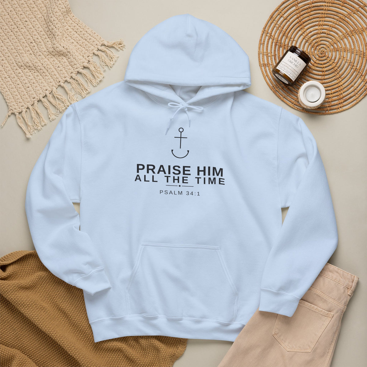 PraiseAnchor Praise Him All The Time Hoodie - light blue