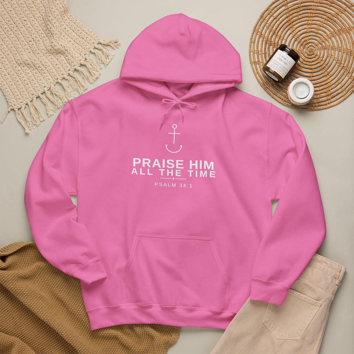 PraiseAnchor Praise Him All The Time Hoodie - magenta