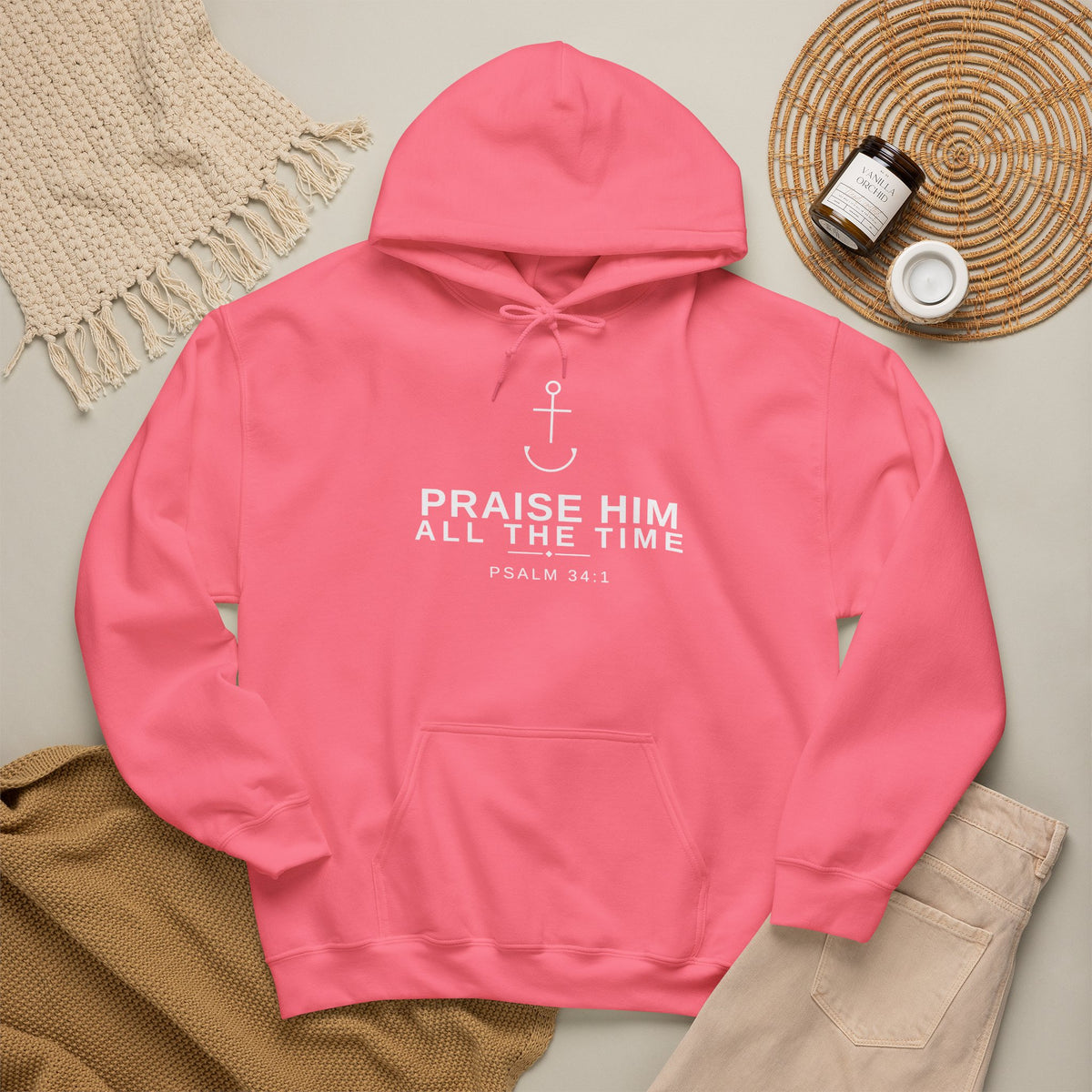 PraiseAnchor Praise Him All The Time Hoodie - pink